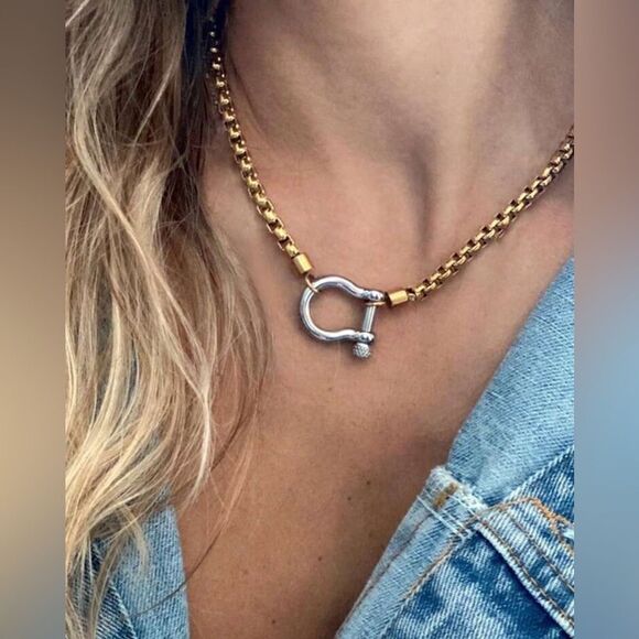 Anthropologie Jewelry - Anthropologie Gold Chain Necklace with Silver Clasp